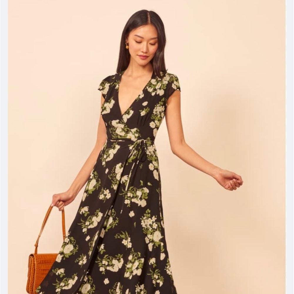 Reformation Black Floral Midi Dress